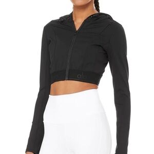 ALO Yoga Agility Jacket (Black Cropped Hooded Zip-Up Jacket